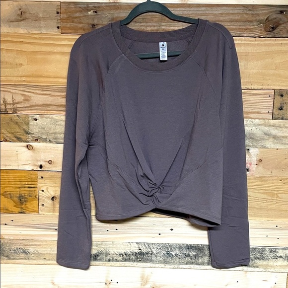 90 Degree By Reflex size XL Brown Twist Front Crop Very Soft Stretchy Sweatshirt - Picture 1 of 8